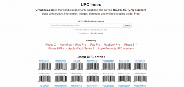 Trang chủ của website UPC Index